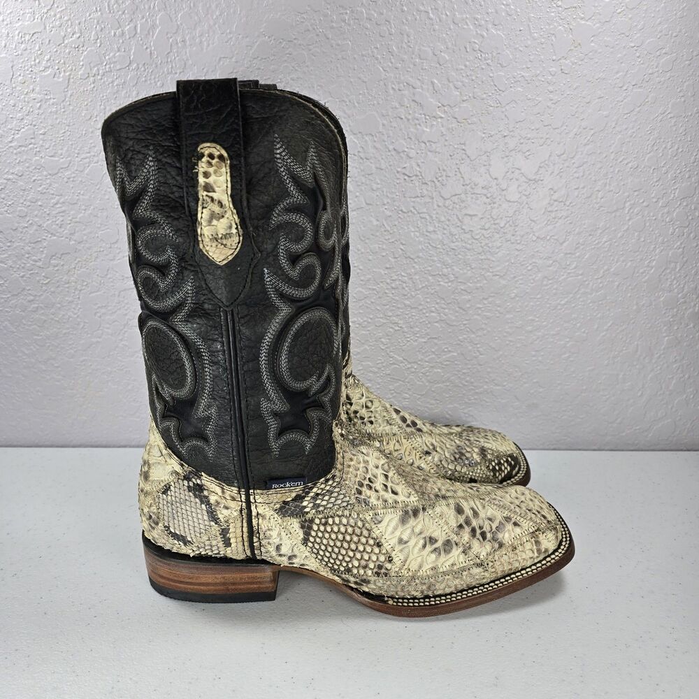 NEW Rock'em Python Diamond Cowboy Boots Mens 9 Exotic Sqaure Toe Western